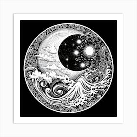 Moon And Waves 13 Art Print