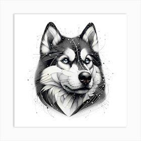 Siberian Husky - Abstract Line Art Illustration 257 Art Print