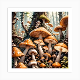 Mushrooms In The Forest 17 Art Print