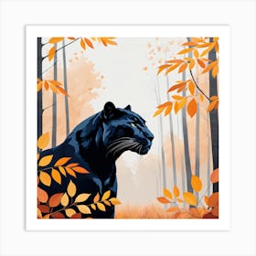 Black Panther In Autumn Forest Art Print
