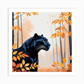 Black Panther In Autumn Forest Affiche