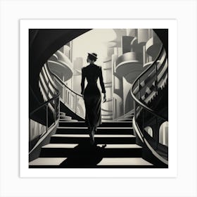 Woman 1920s In Black And White 1 Art Print