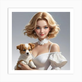 Portrait Of A Girl With A Dog Art Print