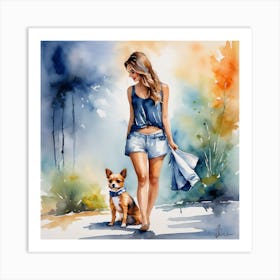 Girl With Dog Art Print