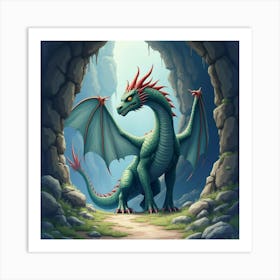 Ancient Dragon In A Mystical Cave, Watercolor 1 Art Print