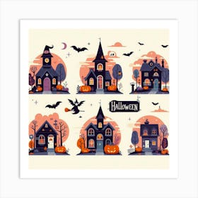 Halloween Houses - Cute Vector style Illustration Art Print