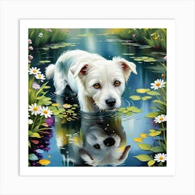 Dog In Water Art Print