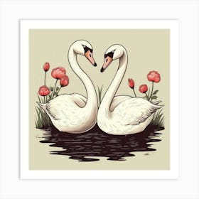 Swans Cartoon 1 Art Print