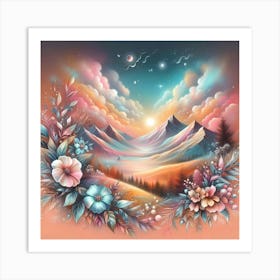 Mountain Landscape With Flowers Art Print