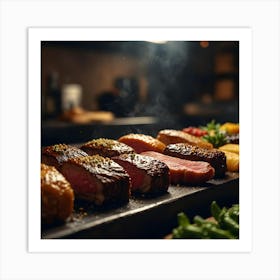 Steaks On A Grill Art Print