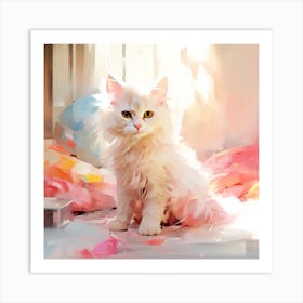 White Cat Painting Art Print