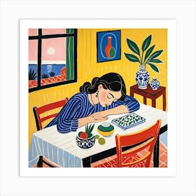 Woman Sleeping At The Table 6 Art Print