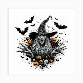 Witch With Pumpkins Art Print