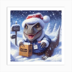 Dinosaur Santa Art Print