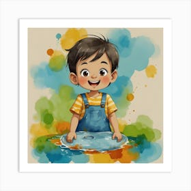 Little Boy Playing In Water Art Print