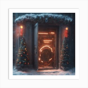 Christmas Decoration On Home Door Sharp Focus Emitting Diodes Smoke Artillery Sparks Racks Sy Art Print