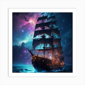 Pirate Ship "Black Pearl " In The Night Sky Art Print