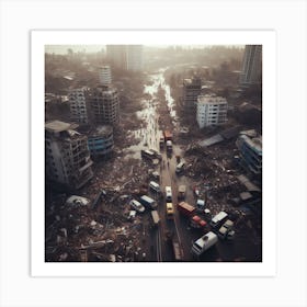 Aerial View Of A Destroyed City Art Print