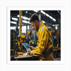 Worker Using Tablet In Factory Art Print