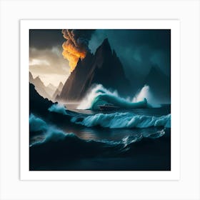 Boat In The Furious Ocean (25) Art Print