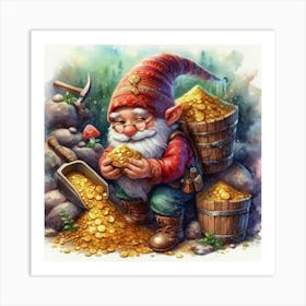 Gnomes Gold Art Print