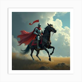 A Knight Riding A Horse Through A Stormy Battlefield 1 Art Print