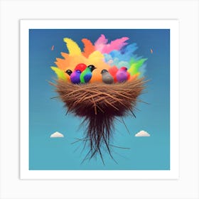 Colorful Birds In A Nest 11 Art Print