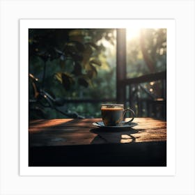 Coffee On A Wooden Table Art Print