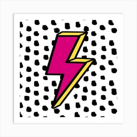 Pink & Yellow Light Bolt Square Art Print