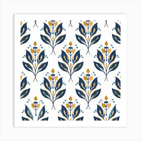 Blue And Gold Floral Pattern Art Print