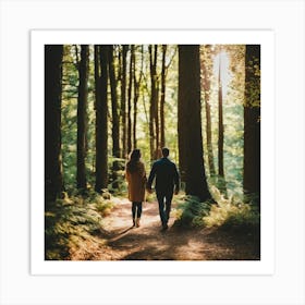 Couple Walking Through The Forest Art Print