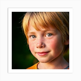 Firefly Strawberry Blond, Little Boy, Blue Eyes, Freckles, Nose, Child, Portrait, Adorable, Natural, (11) Art Print