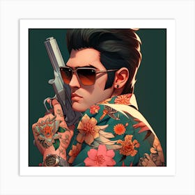 Hunzinator Elvis Presley With Tattoos And Sunglasses Art Print