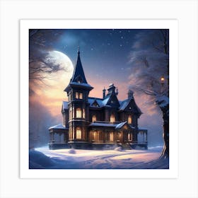 Victorian House In Snow Art Print