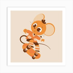 Cartoon Mouse Skateboarding Art Print