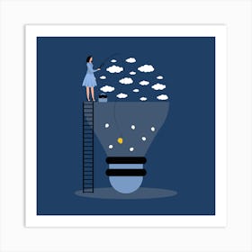 Woman Standing On A Ladder Art Print