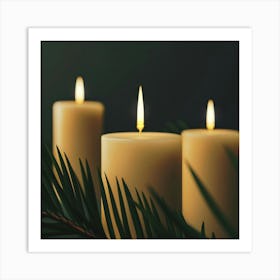 Three Candles On A Dark Background Art Print