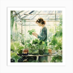 Girl In A Greenhouse 1 Art Print