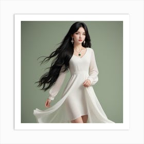 Asian Woman In White Dress Art Print