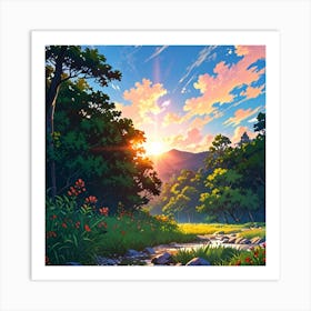 Sunset In The Forest 1 Art Print