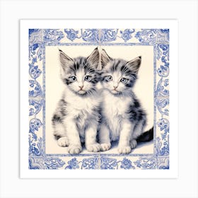 Kittens Cats Delft Tile Illustration 4 Art Print