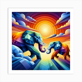 The Loyal Lovers Elephants Art Print