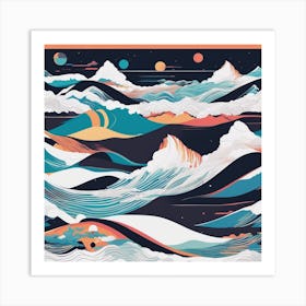 Minimalism Masterpiece, Trace In The Waves To Infinity + Fine Layered Texture + Complementary Cmyk C (3) Art Print