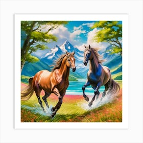 Horses In The Meadow Art Print