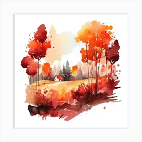 Watercolor Autumn Landscape 61 Art Print