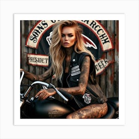 Tattooed Girl On Motorcycle Art Print