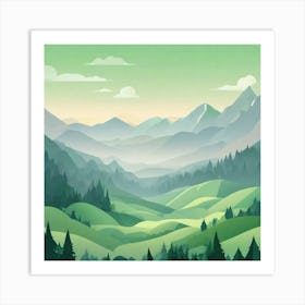 Misty mountains background in green tone 110 Art Print