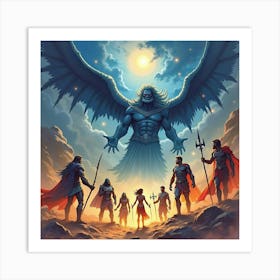 Watercolor The Titans In A Grand Cosmic Battle 1 Art Print