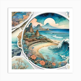 Aerial Beach View Watercolour Art Print 3 Art Print