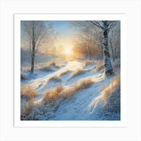 Warm Sun across a Snow Covered Woodland Landscape 1 Art Print